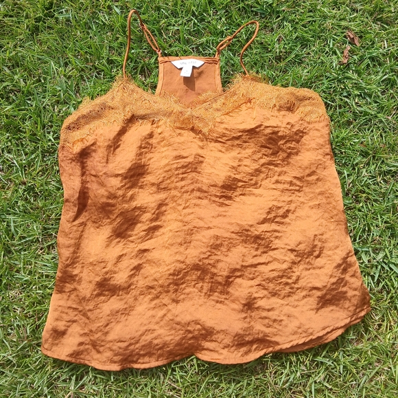 NINE WEST WOVEN CAMI MUSTARD EMBELLISHED PEPLUM TANK TOP S - Picture 1 of 6